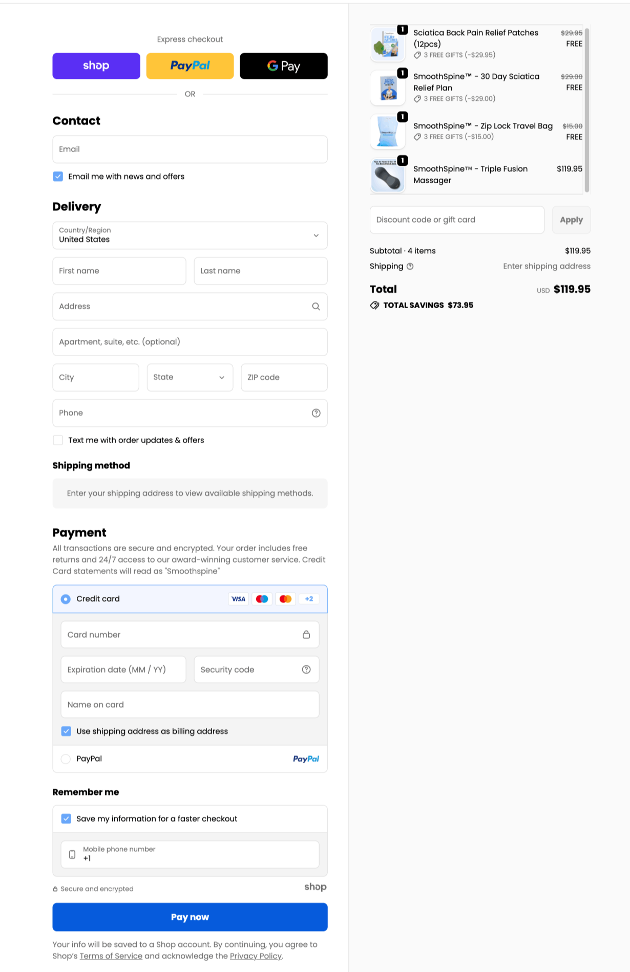 SmoothSpine Triple Fusion Massager checkout page